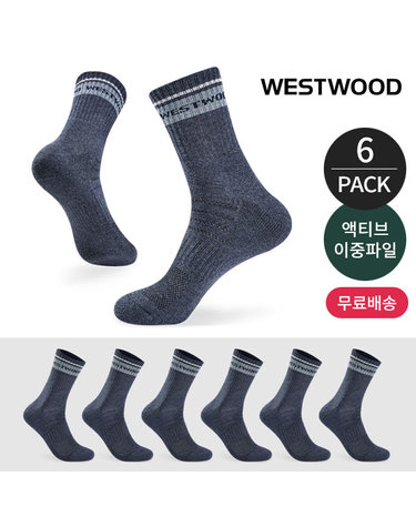 웨스트우드 남성 쿠션 탑링글 컬러배색 등산 중장목양말 6P_NY