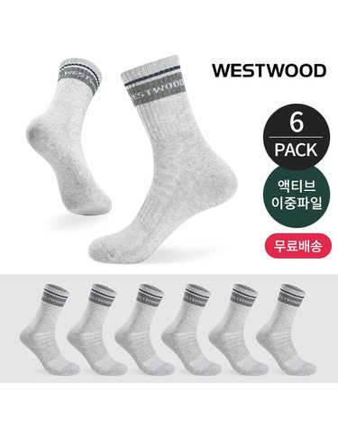 웨스트우드 남성 쿠션 탑링글 컬러배색 등산 중장목양말 6P_LG