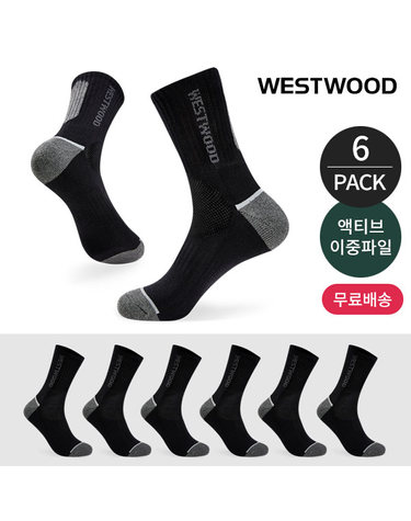 웨스트우드 남성 쿠션 배색컬러 등산 중장목양말 6P_BK