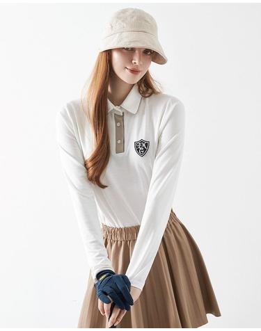 르니 와펜 이지 배색 라인 카라넥 긴팔 티셔츠 FL09TS112W