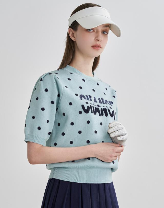 르니앤맥코이 골프 미유 도트 퍼프 소매 라운드 니트 FN10KN170 착용컷