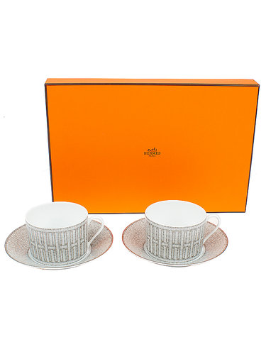 에르메스 모자이크 오 24 플래티넘 브랙퍼스트 컵 앤 소서 2SET 4PCS