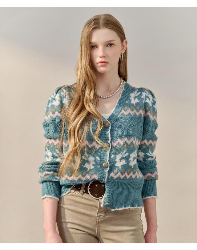 마쟈 [마쟈] 페어아일 자카드 브이넥 니트 가디건 착용컷