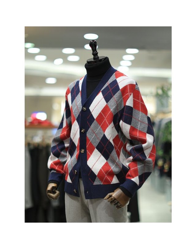 본 [갤러리아] BON F/W 아가일 패턴 모혼방 버튼 가디건 BNEWSW871 착용컷