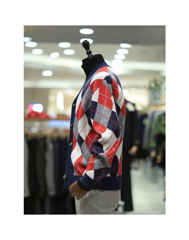 본 [갤러리아] BON F/W 아가일 패턴 모혼방 버튼 가디건 BNEWSW871 착용컷
