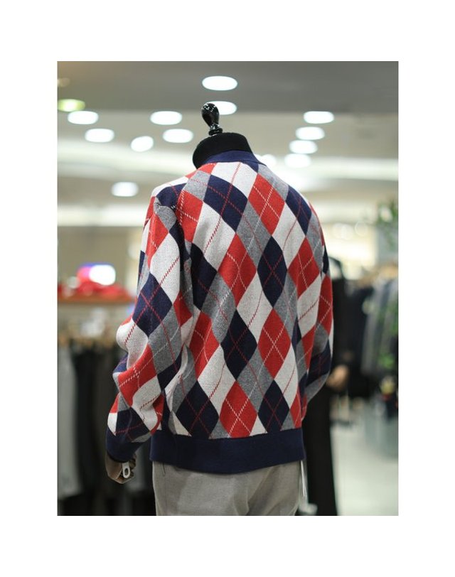 본 [갤러리아] BON F/W 아가일 패턴 모혼방 버튼 가디건 BNEWSW871 착용컷