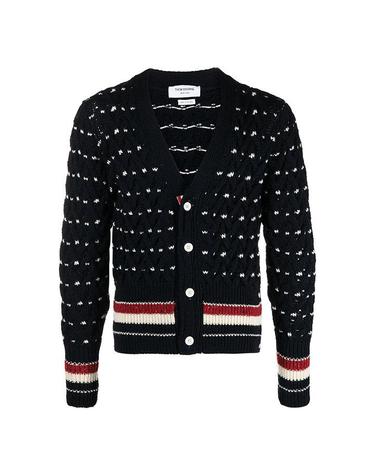 [당일]24FW 톰브라운 RWB 도니골 케이블 니트 가디건 네이비 MKC542B Y1506 415