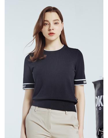 [시즌오프/무료배송] DKNY 골프 여성 자카드 로고 반팔 라운드 니트 블랙