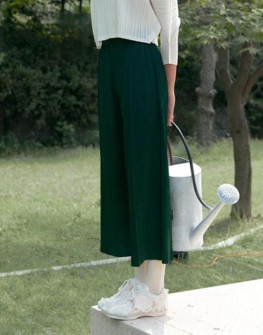 [FINE PLEATS] 피네 플리츠 스티치 베이직 팬츠 딥 그린
