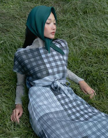 [FINE PLEATS] 피네 플리츠 체크 벨트 원피스 그레이 체크