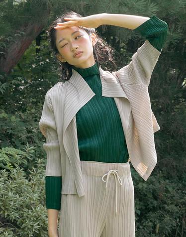 [FINE PLEATS] 피네 플리츠 7부 숏 가디건 오트밀