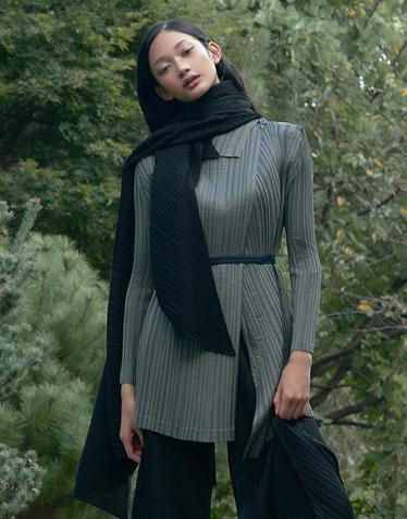 [FINE PLEATS] 피네 플리츠 숄카라 가디건 그레이
