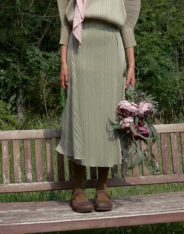 [FINE PLEATS] 피네 플리츠 랩 롱 스커트 카키 베이지