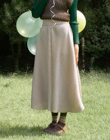 [FINE PLEATS] 피네 플리츠 페어리 롱 스커트 오트밀