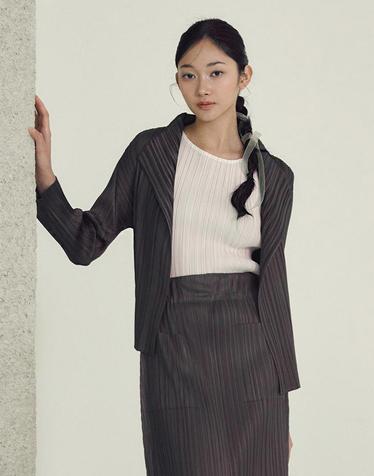 [FINE PLEATS] 피네 플리츠 베이직 가디건 카키 브라운