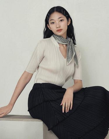 [FINE PLEATS] 피네 플리츠 차이나 카라 베이직 탑 아이보리