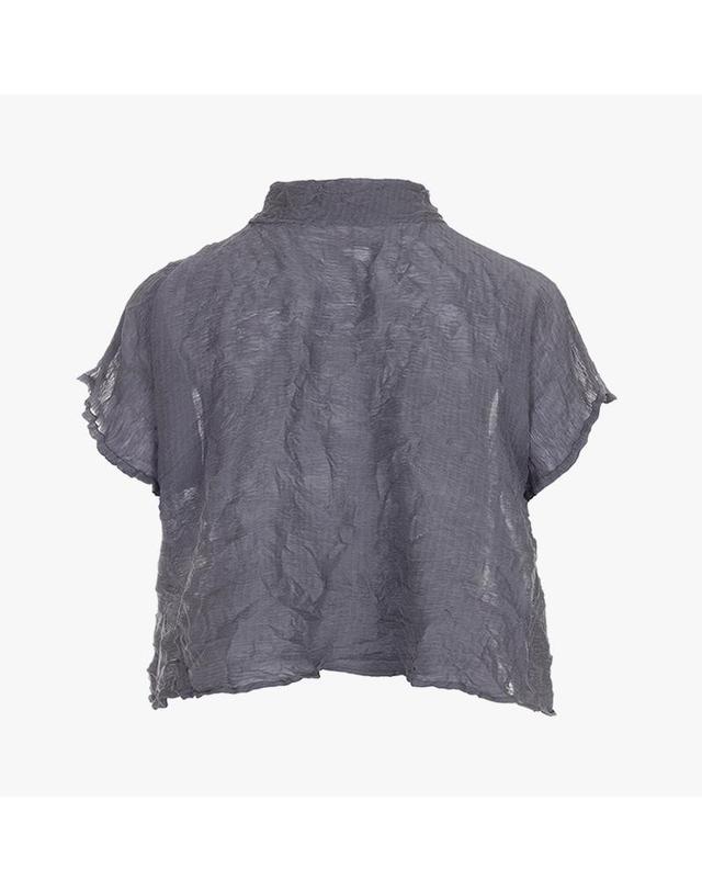 피네플리츠 [FINE PLEATS] 피네 플리츠 반팔 A라인 숏 가디건 그레이 착용컷