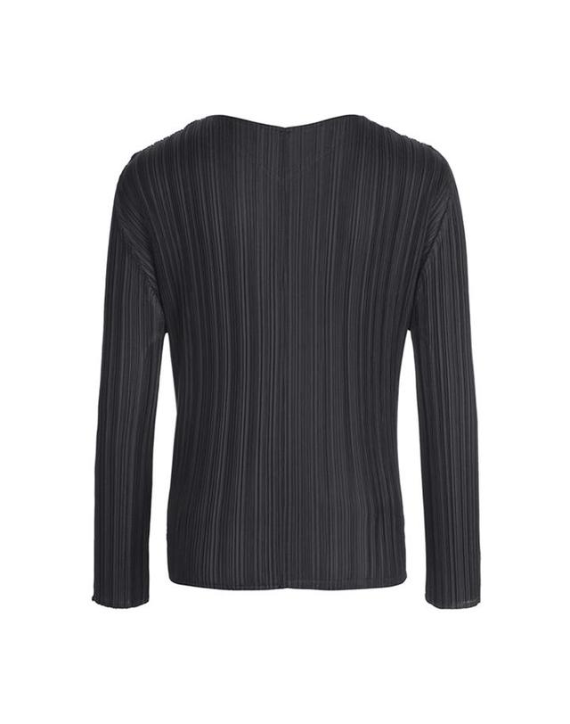 피네플리츠 [FINE PLEATS] 피네 플리츠 단추 긴팔 숏 가디건 블랙 착용컷