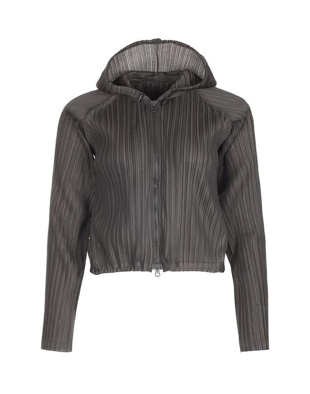 피네플리츠 [FINE PLEATS] 피네 플리츠 후드 집업 점퍼 브라운 착용컷
