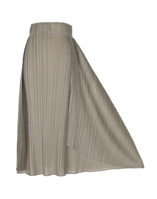 피네플리츠 [FINE PLEATS] 피네 플리츠 랩 롱 스커트 카키 베이지 착용컷