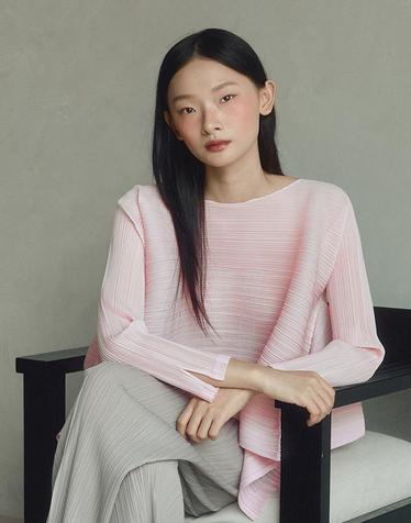 [FINE PLEATS] 피네 플리츠 긴팔 날개 탑 핑크