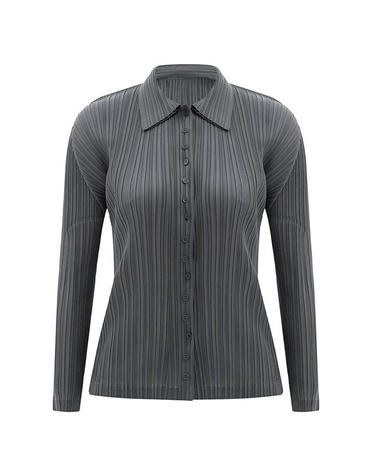 [FINE PLEATS] 피네 플리츠 버튼 업 블라우스 챠콜