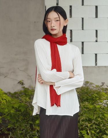[FINE PLEATS] 피네 플리츠 긴팔 A라인 탑 아이보리