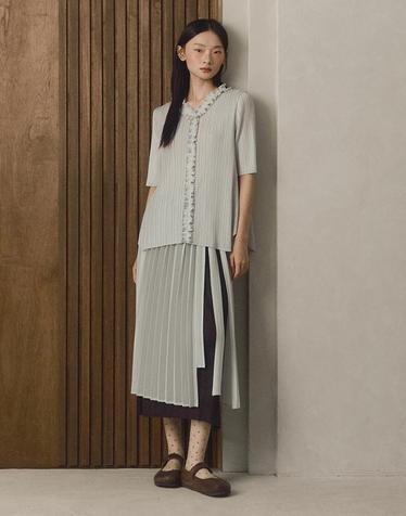 [FINE PLEATS] 피네 플리츠 레이어드 랩 스커트 라이트 그레이