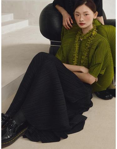 [FINE PLEATS] 피네 플리츠 페어리 롱 스커트 블랙