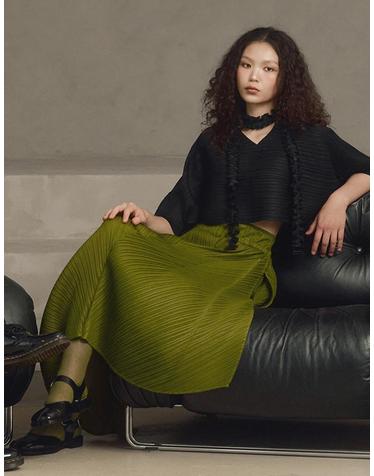 [FINE PLEATS] 피네 플리츠 페어리 롱 스커트 그린 빈