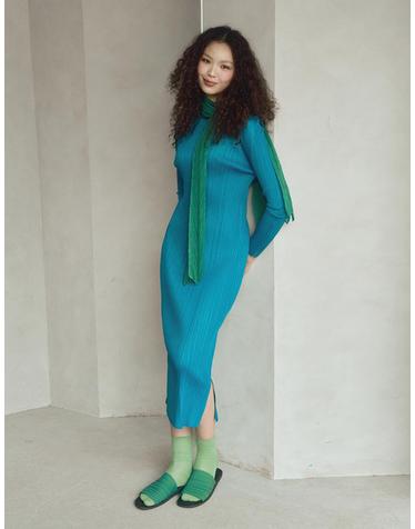 [FINE PLEATS] 피네 플리츠 베이직 롱 원피스 청록