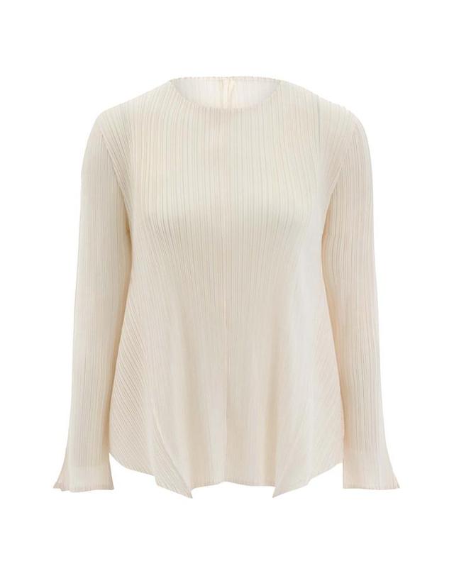피네플리츠 [FINE PLEATS] 피네 플리츠 긴팔 A라인 탑 아이보리 착용컷