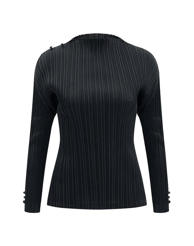 피네플리츠 [FINE PLEATS] 피네 플리츠 버튼 포인트 탑 블랙 착용컷
