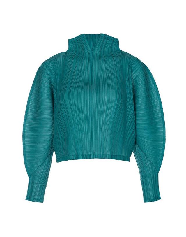 피네플리츠 [FINE PLEATS] 피네 플리츠 뉴 차이나 크롭 탑 청록 착용컷