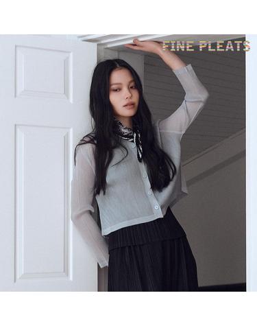 [FINE PLEATS] 피네 플리츠 그리드 숏 가디건 라이트 민트