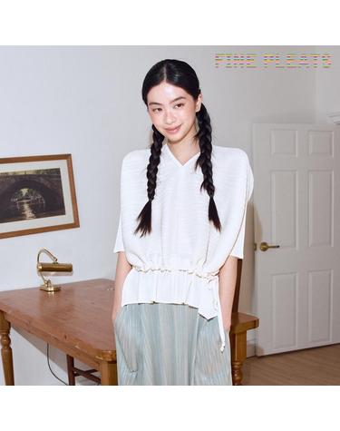 [FINE PLEATS] 피네 플리츠 실루엣 스트링 블라우스 아이보리