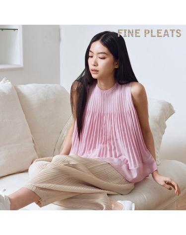 [FINE PLEATS] 피네 플리츠 백 리본 플레어 블라우스 핑크
