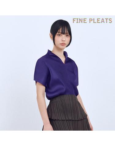 [FINE PLEATS] 피네 플리츠 슬릿 넥 탑 퍼플