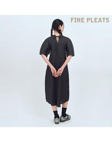 [FINE PLEATS] 피네 플리츠 차이나 백 리본 원피스 챠콜