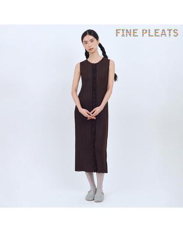 [FINE PLEATS] 피네 플리츠 멜로디 라인 롱 원피스 다크 브라운