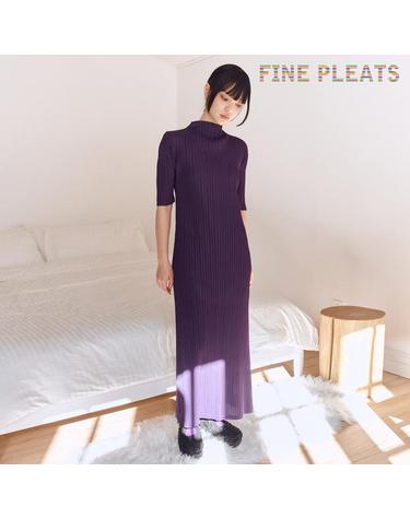 [FINE PLEATS] 피네 플리츠 스틸 H라인 롱 원피스 딥 퍼플