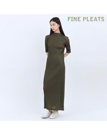 [FINE PLEATS] 피네 플리츠 스틸 H라인 롱 원피스 올리브