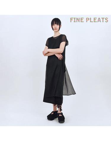 [FINE PLEATS] 피네 플리츠 그리드 레이어드 원피스 블랙