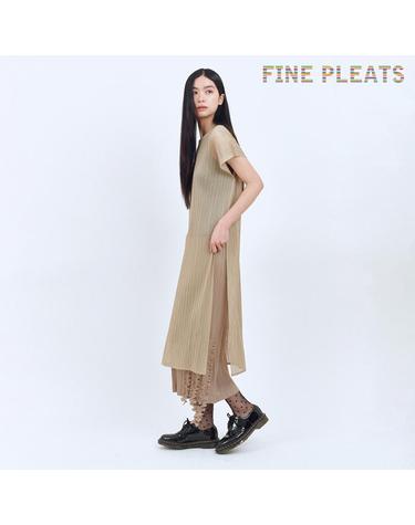 [FINE PLEATS] 피네 플리츠 그리드 레이어드 원피스 베이지