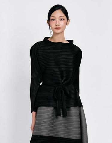 [FINE PLEATS] 피네 플리츠 하이넥 긴팔 탑 블랙