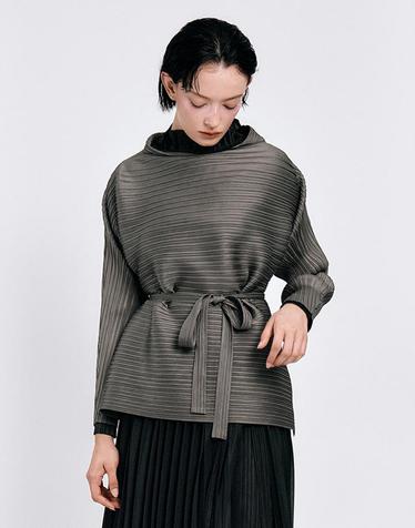 [FINE PLEATS] 피네 플리츠 하이넥 긴팔 탑 그레이