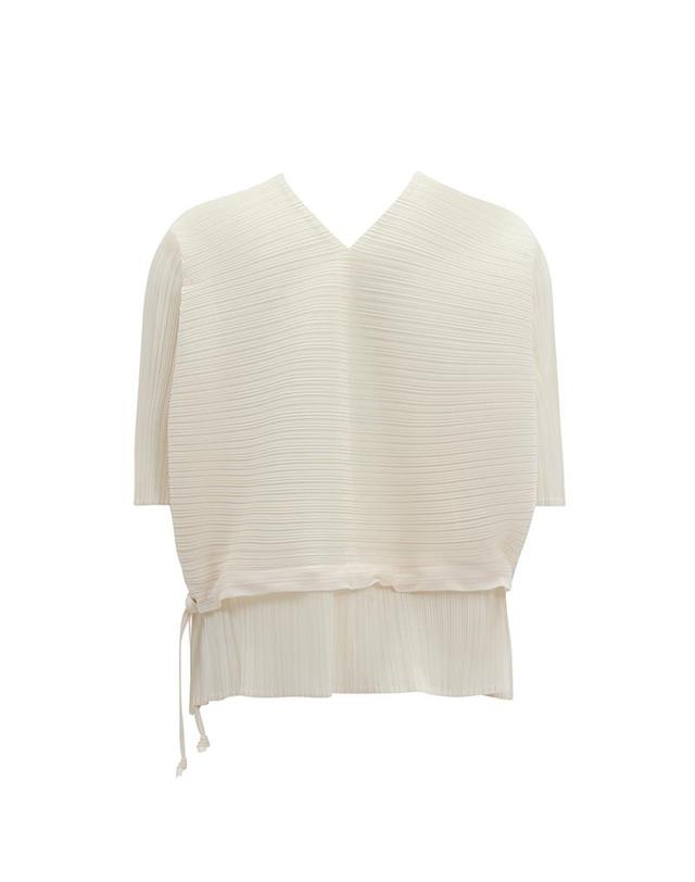 피네플리츠 [FINE PLEATS] 피네 플리츠 실루엣 스트링 블라우스 아이보리 착용컷
