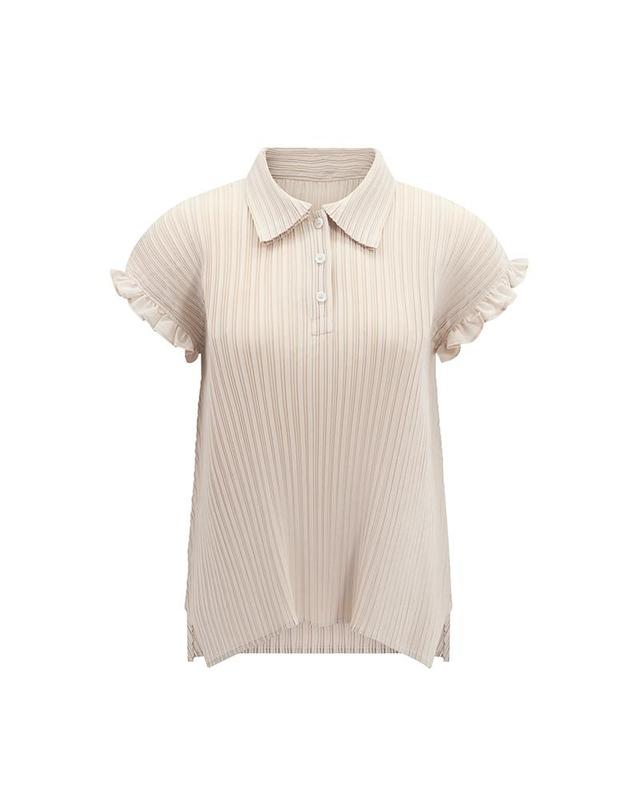 피네플리츠 [FINE PLEATS] 피네 플리츠 뉴 슈슈 카라 탑 아이보리 착용컷
