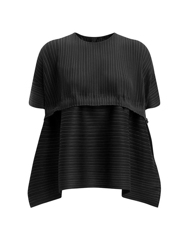 피네플리츠 [FINE PLEATS] 피네 플리츠 리버스 스트링 블라우스 블랙 착용컷