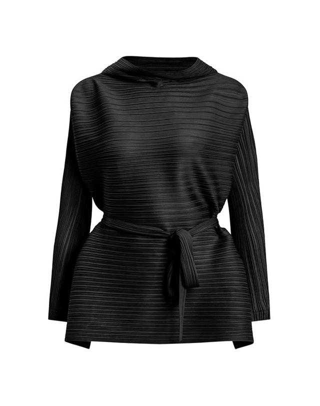 피네플리츠 [FINE PLEATS] 피네 플리츠 하이넥 긴팔 탑 블랙 착용컷